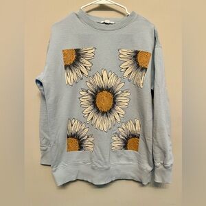 O'Neill Light Blue Sweater with Sunflower Design Small